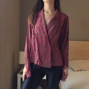 Christian Dior 100% Silk Striped Wrap Blouse.--ZA3